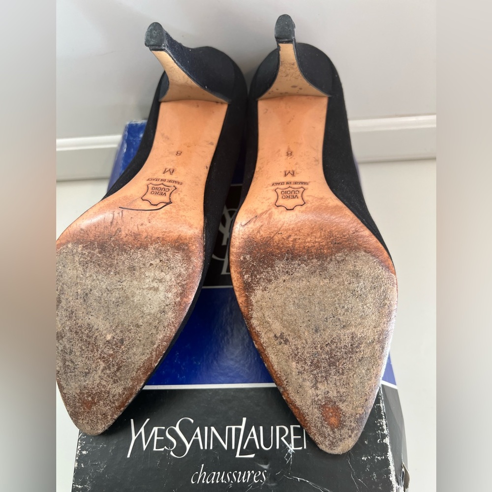 Vintage Yves Saint Laurent Black Satin Pumps - Picture 2 of 4